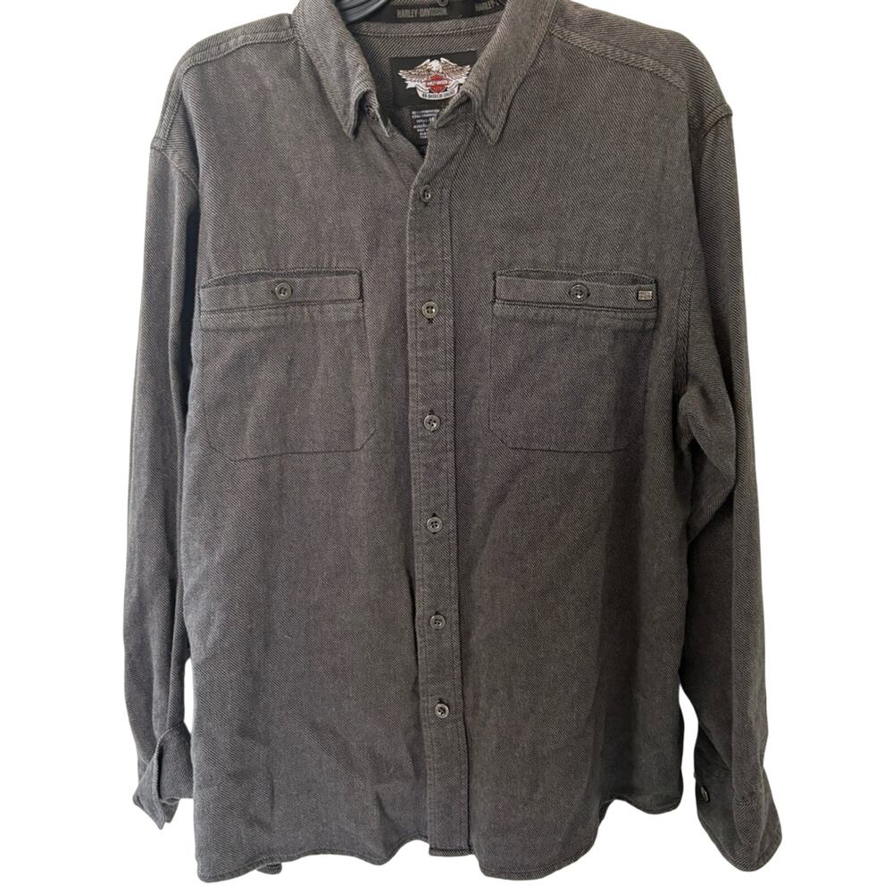 Harley-Davidson men's gray long-sleeve flannel button-front shirt size L